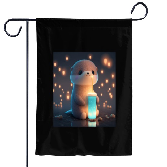 Kawaii Otter Pet Otter Drinking Boba Tea Garden Flags