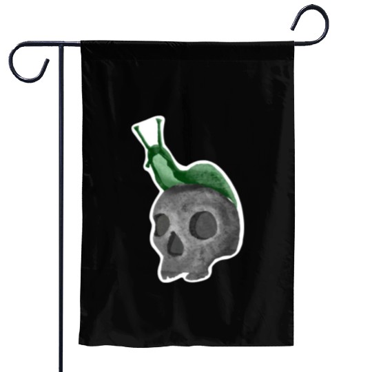 Green Snail on Skull Illustration Garden Flags