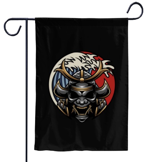Samurai japan graphic grey mask Garden Flags