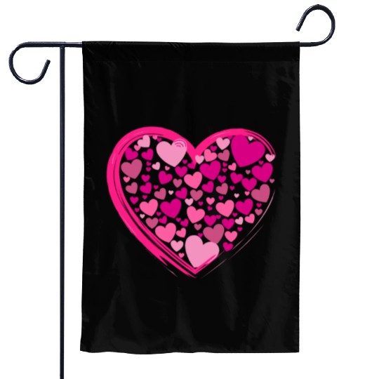 Cute Pink and Lilac Hearts in a Big Pink Heart Garden Flags