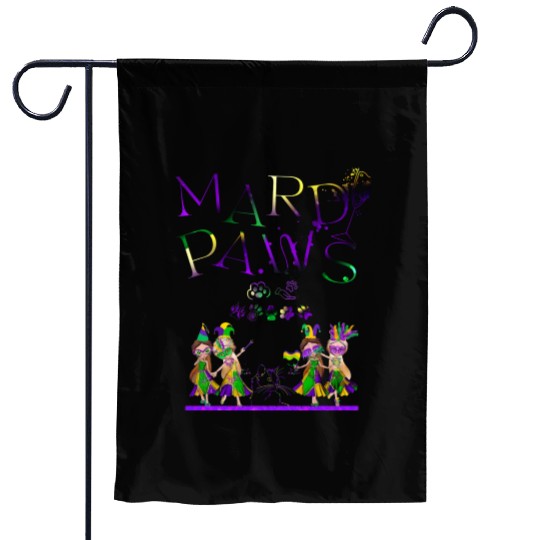 Mardi gras purple and gold cat- teddy bear+sticker Garden Flags