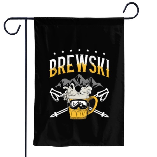 Brewski Beer Drinker Skiing Ice Ski Winter Sport Garden Flags