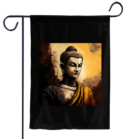 The Serenity of Zen Buddha Watercolor Meditation Garden Flags