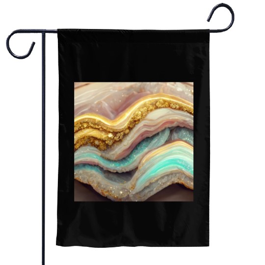 Pastel Pink Teal Agate Geode Stone Garden Flags