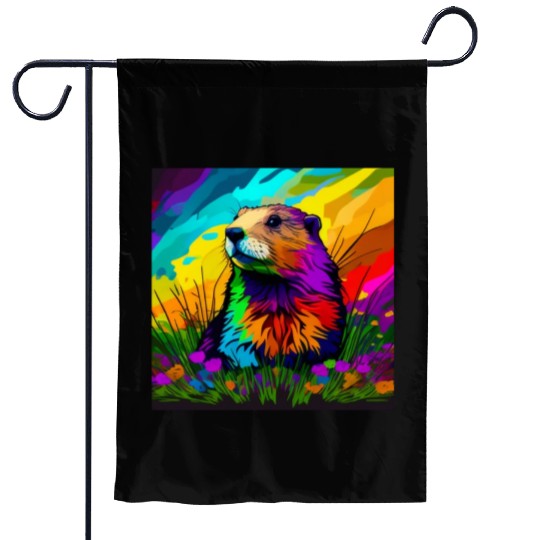 multicolor groundhog.groundhog day ,groundhog gift Garden Flags