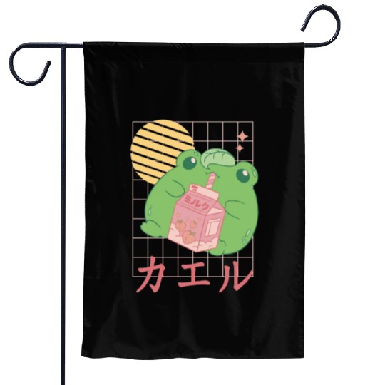 Strawberry Milk Frog Japanese Garden Flags