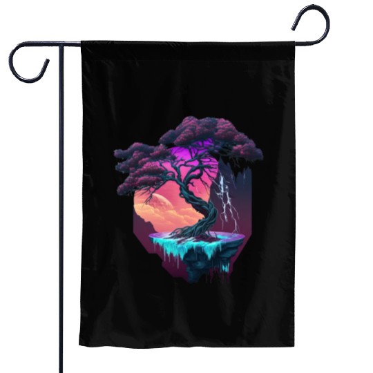 Synthwave Bonsai Tree Garden Flags