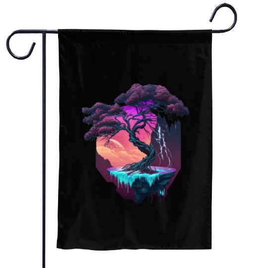 Synthwave Bonsai Tree Garden Flags