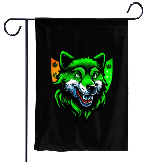 St. Patrick's Day Wolf In Irish Colors Garden Flags