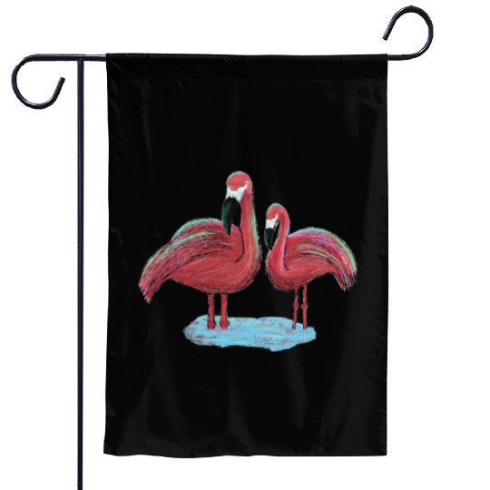 Trippy Flamingos Digital Sketch and Painting Garden Flags