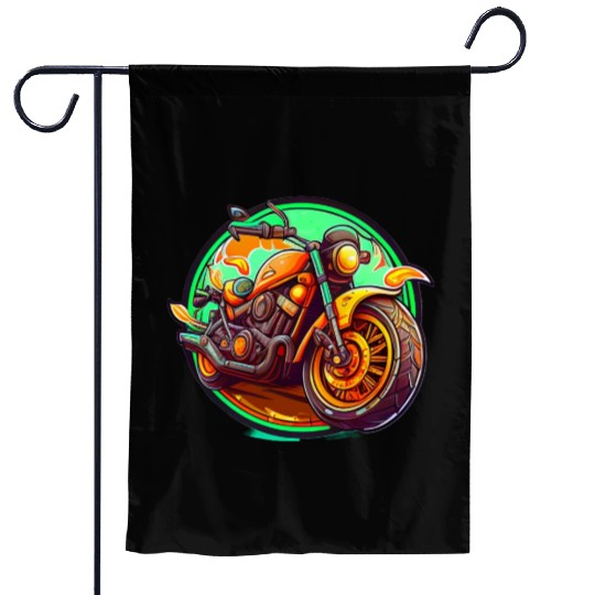 Orange Motorcycle on Green Background Garden Flags