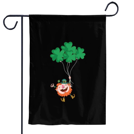 Lerechaun Hanging On Clover Balloons - St Patricks Garden Flags