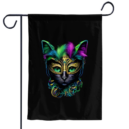 Mardi Gras Cat Jester Mask Mardi Gras Cat Garden Flags