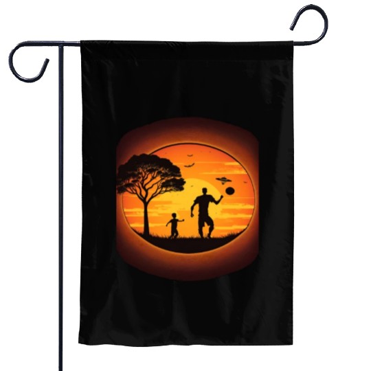 Ultimate Frisbee Fans Father and Son Playing Garden Flags