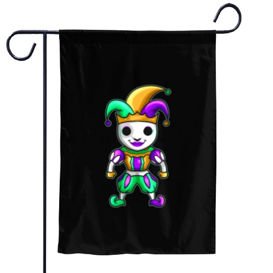 Cute Kawaii Jester With Mask For Mardi Gras Garden Flags