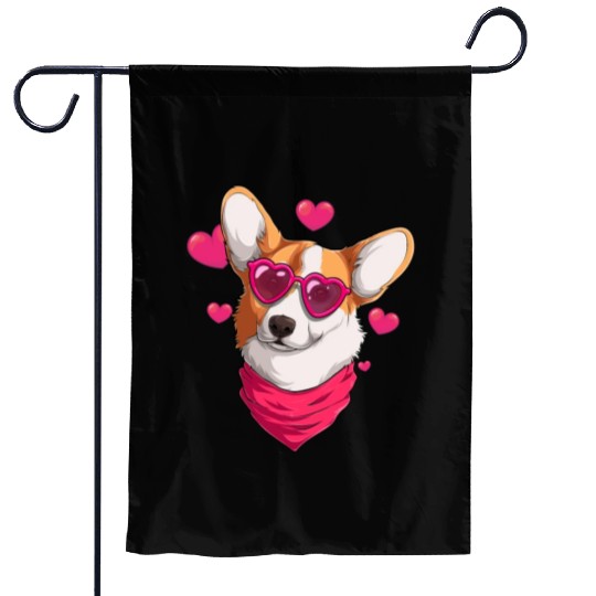 Welsh Corgi Face Heart Glasse Corgi Valentines Day Garden Flags