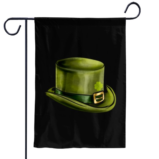 Green Leprechauns Hat Cylinder Shamrock On St Garden Flags