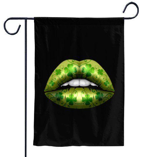 Green Lips With Shamrock For St Patricks Day Garden Flags