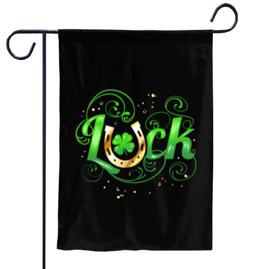 Green Golden Luck Logo With Horseshoe For St Garden Flags