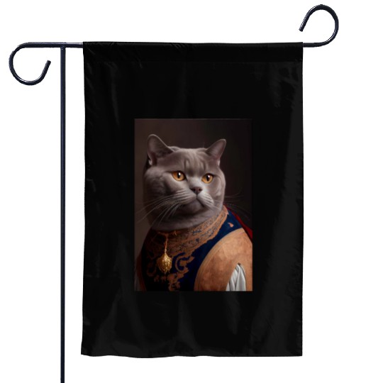 British Shorthair Cat Breed Portrait Royal Renaiss Garden Flags