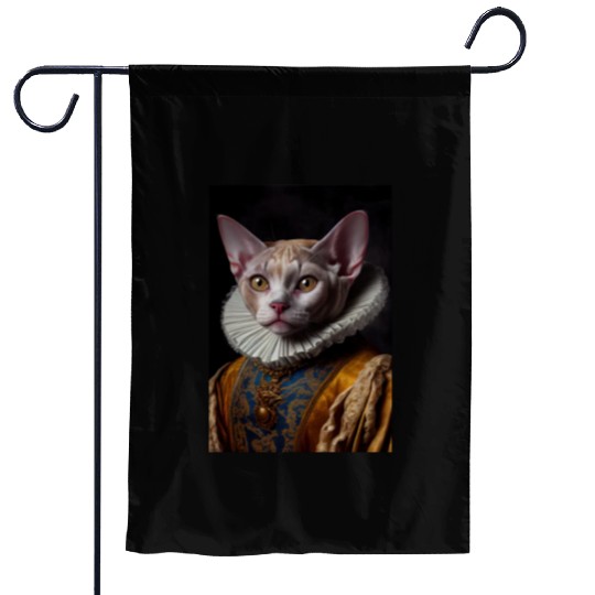 Black Queen Devon Rex Cat Breed Portrait Royal Ren Garden Flags