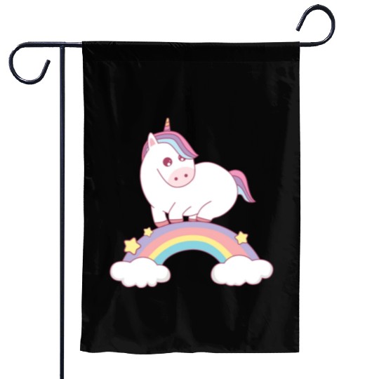 unicorn standing on rainbow Garden Flags