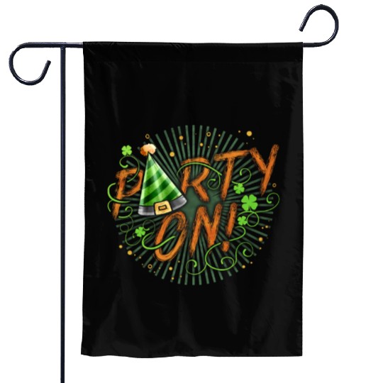 Party On With Shamrock And Party Hat On St Garden Flags