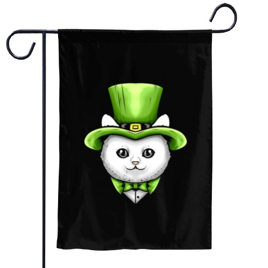 Cute Kawaii Cat With Leprechauns Hat On St Garden Flags