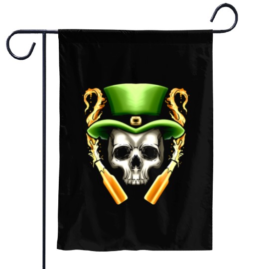 Skull With Leprechauns Hat And Beer Party St Garden Flags
