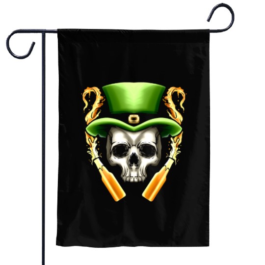 Skull With Leprechauns Hat And Beer Party St Garden Flags