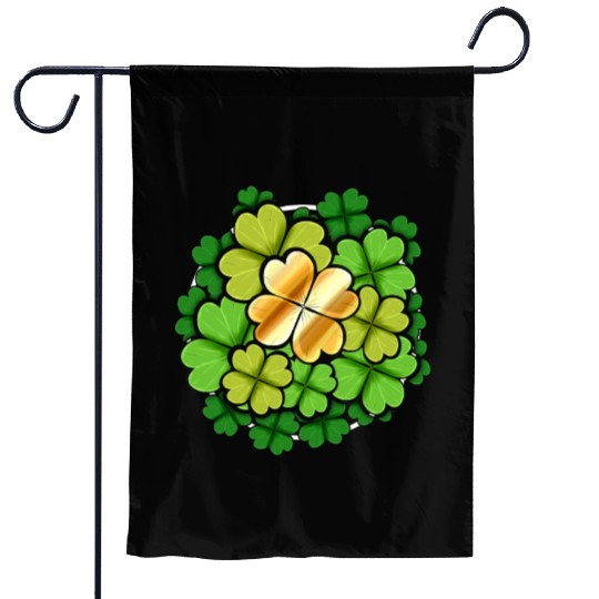Golden Four Leaf Clover Shamrock Logo For St Garden Flags