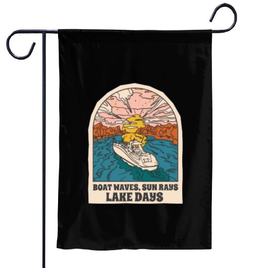 Boat waves sun rays lake days Boat waves sun rays Garden Flags