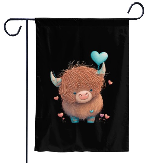 Cute Highland Cow Valentine's Day Farm Cow Lover V Garden Flags