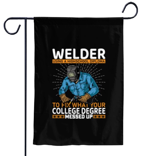 Welder using a high school Garden Flags