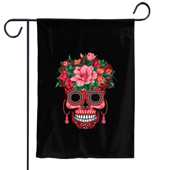 Hearts Sugar Bone Muertos Halloween Valentines Red Garden Flags