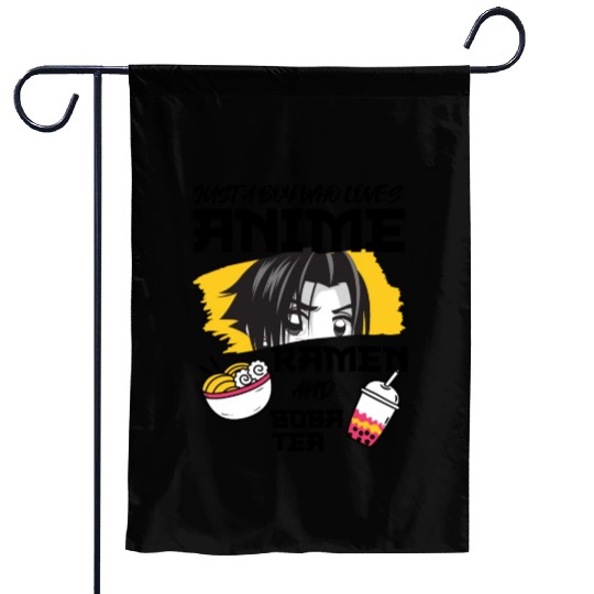 Just A Boy Who Loves Anime Ramen And.Boba Tea Garden Flags