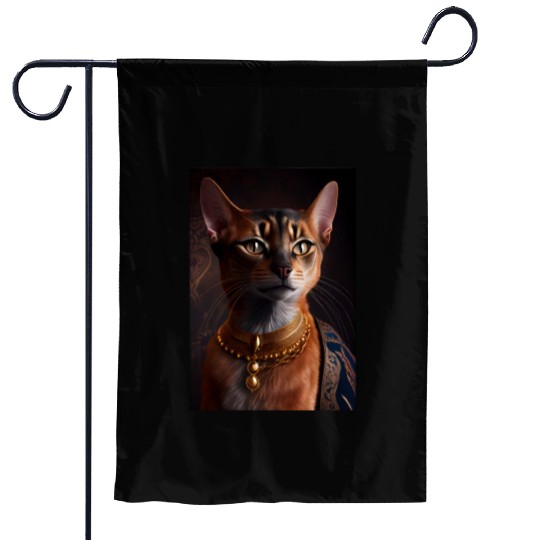 Abyssinian Queen Cat Breed Portrait Royal Renaissa Garden Flags