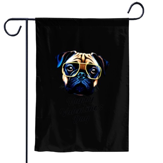 Pug dog eyeglasses happy valentine s day Garden Flags