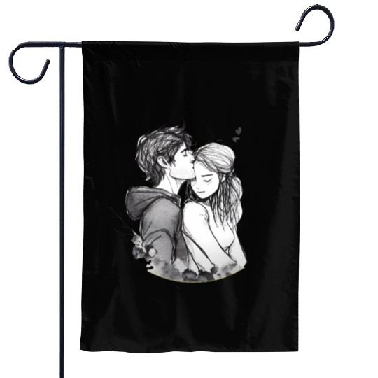 Romantic couple embrace lovingly ink Garden Flags