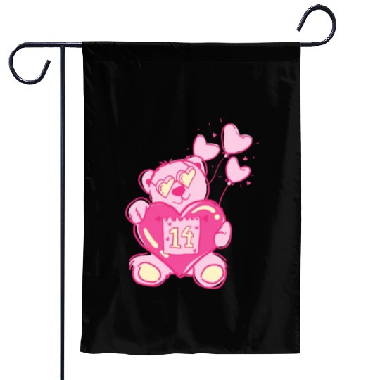 Teddy bear valentine with balloons Garden Flags