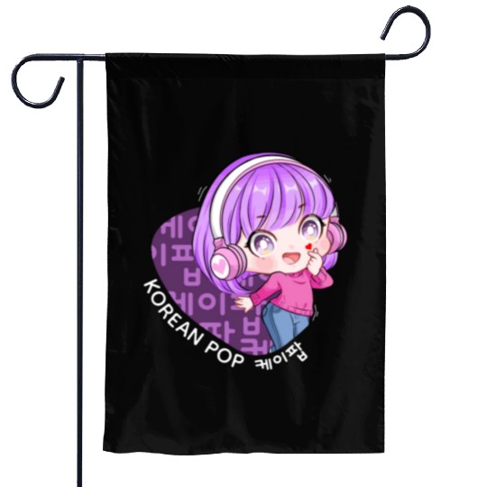 Korean Pop Chibi Finger Heart Anime Girl Kpop Kdra Garden Flags