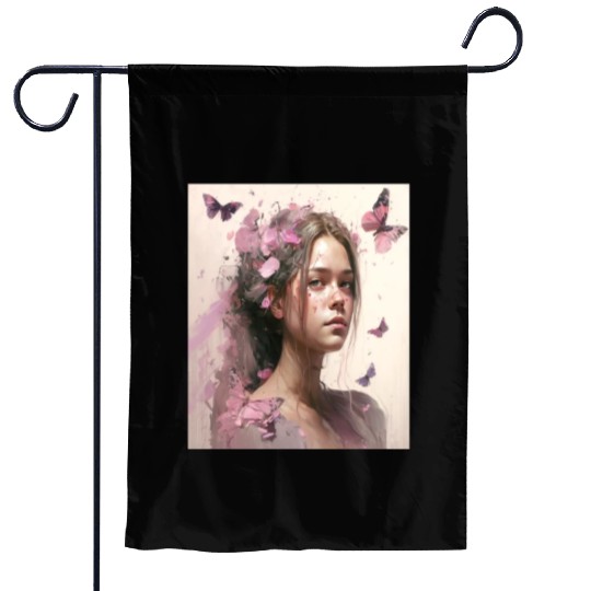 Breast Cancer Survivor Pink Flower Hair Girl Garden Flags