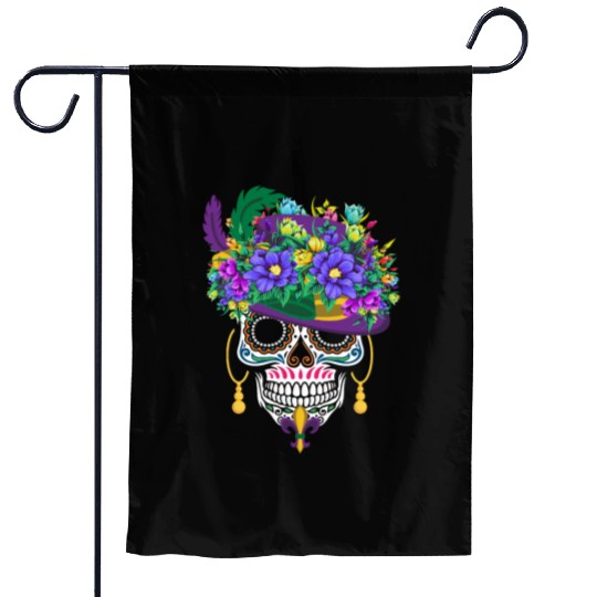 Mardi Gras Costume Dia De Los Muertos Flower Sugar Garden Flags