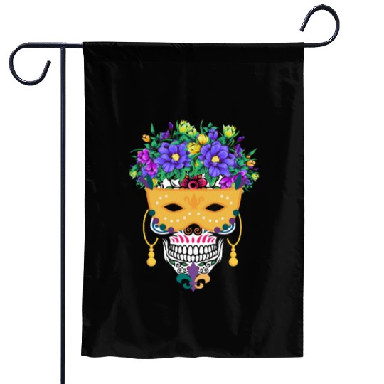 Mardi Gras Mask Dia De Los Muertos Flower Sugar Garden Flags