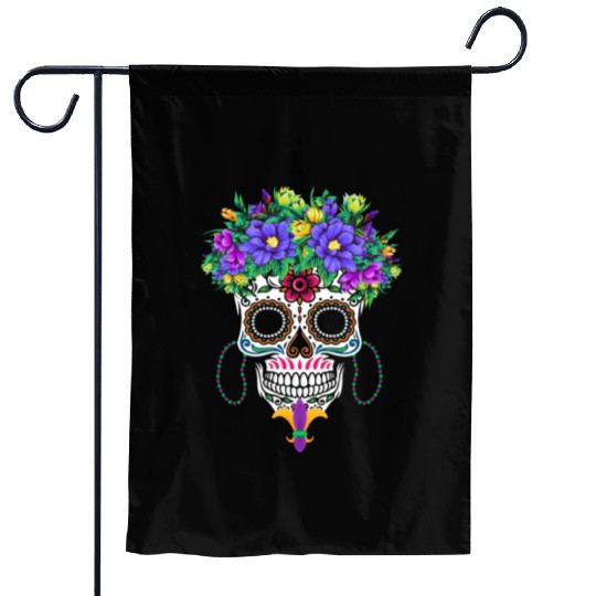 El Dia De Los Muertos Mardi Gras Costume Flower Garden Flags