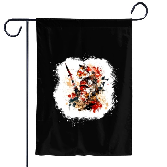 Cute Samurai Cat Garden Flags