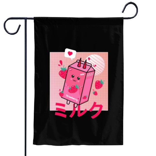 Strawberry Milk Shake Funny Retro 90s Japanese Garden Flags