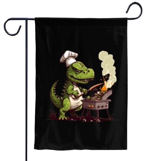 Baby Dinosaur Using A Charcoal Grill Cooking Meat Garden Flags