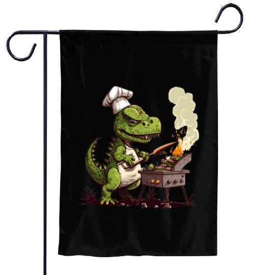 Baby Dinosaur Using A Charcoal Grill Cooking Meat Garden Flags