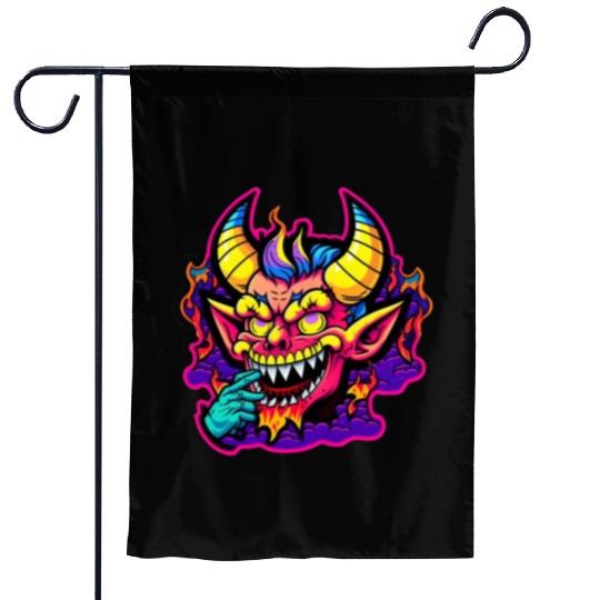 90's Style Neon Cartoon Crazy Devil Garden Flags
